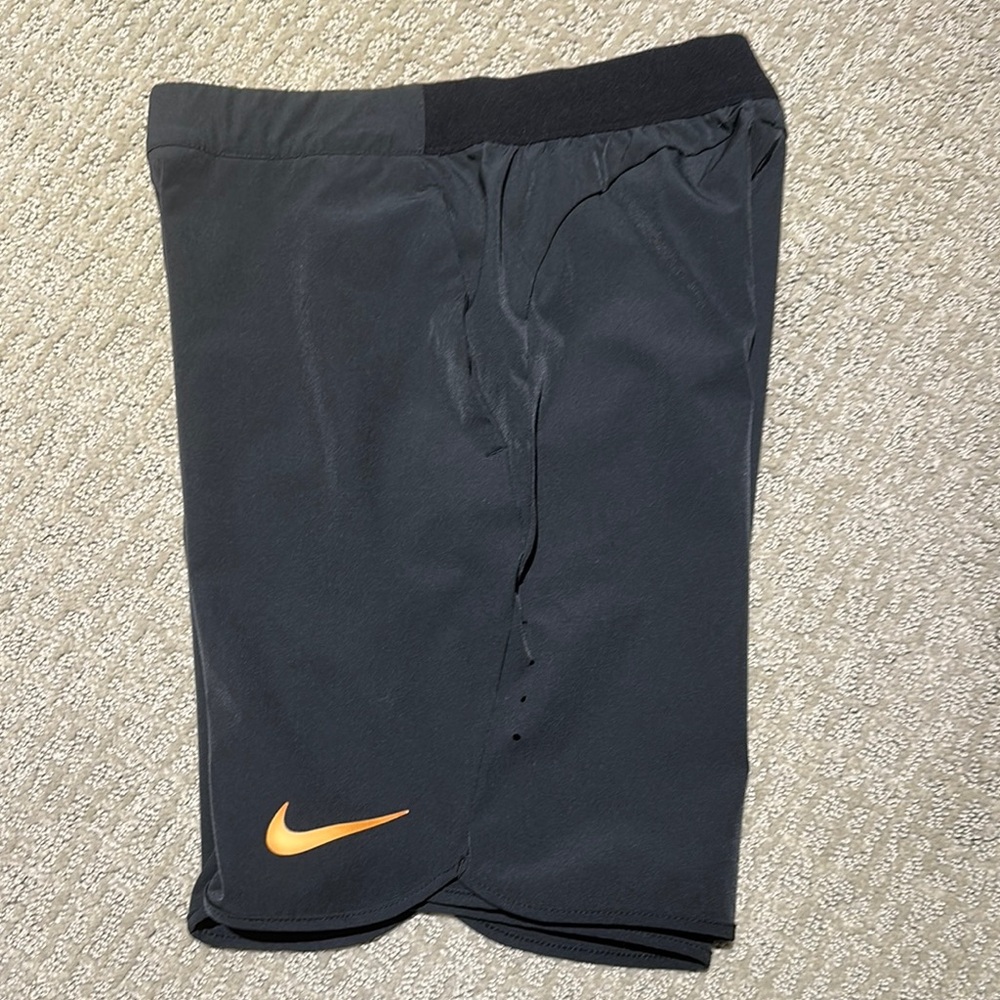 Nike Black Athletic Dri-Fit Shorts with Orange Swoosh
